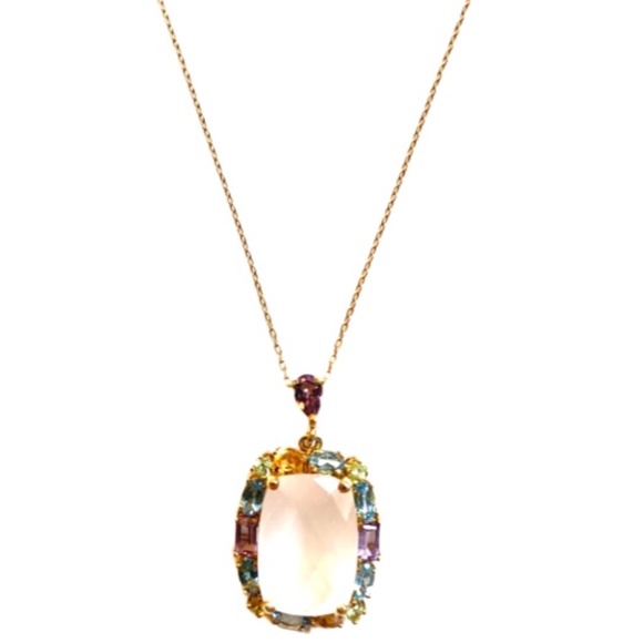 Gold Over Sterling Silver Genuine Pink Quartz Necklace - Picture 2 of 9